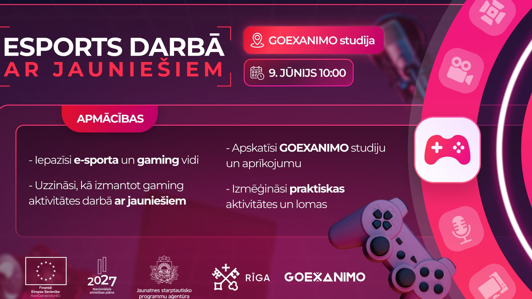 Apmācības par e-sporta aktivitāšu īstenošanu darbā ar jauniešiem